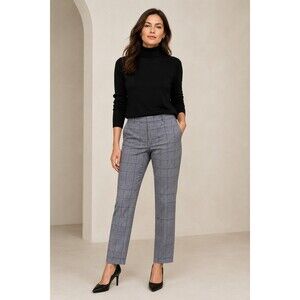 Banana Republic Ryan Wool Straight Leg Pants Gray Windowpane Mid Rise Sz 14 NWT